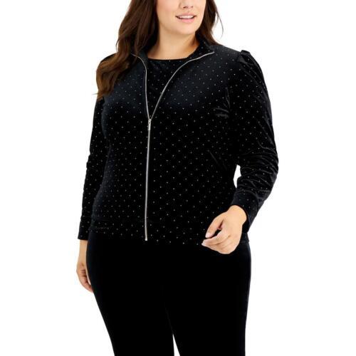 アンクライン Anne Klein Womens Velour Embellished Jacket Sweatshirt Loungewear Plus レディース