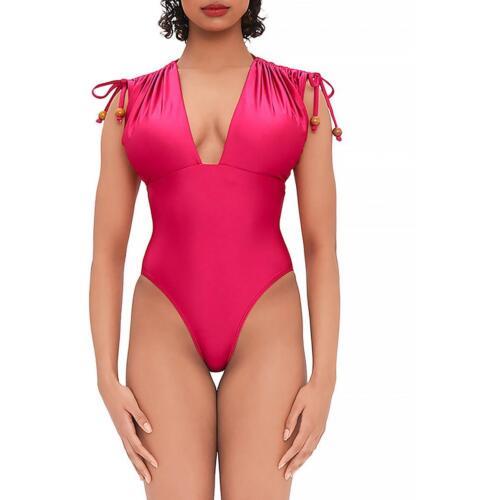Andrea Iyamah Womens Pink Tie Shoulder Plunging One-Piece Swimsuit M レディース