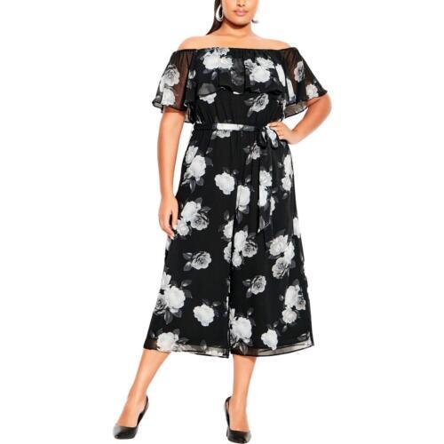 シティシック City Chic Womens Black Floral Print Polyester Jumpsuit Plus M レディース
