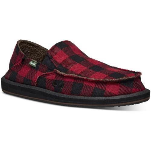 サヌーク Sanuk Mens Vagabond Red Flannel Loafer Slippers Shoes 9 Medium (D) メンズ