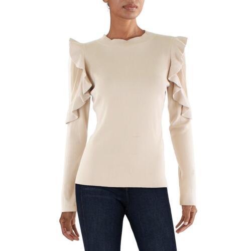Gracia Womens Beige Ruffled Pullover Mock Turtleneck Sweater Top L fB[X