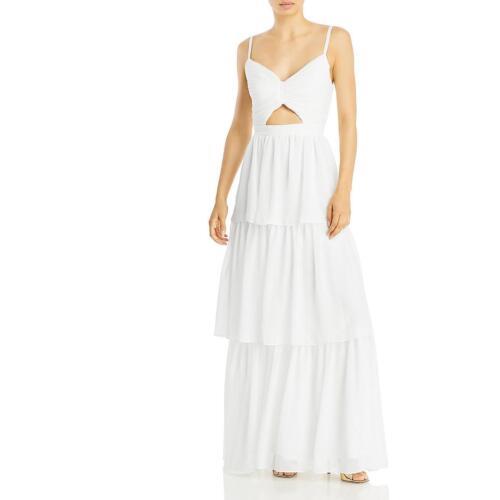Aqua Womens White Chiffon Tiered Formal Evening Dress Gown 0 レディース