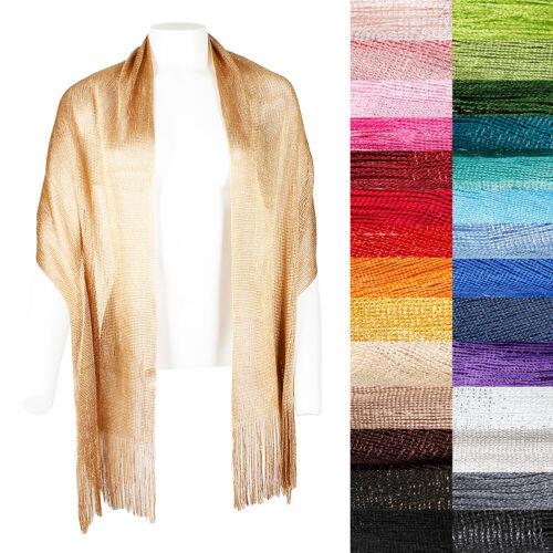 DBFL Ladies Metallic Shimmery Fringed Mesh Evening Scarf fB[X