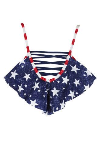 CaliforniaWaves California Waves Juniors Navy Multi Americana Strappy Flounce Bikini Top S レディース