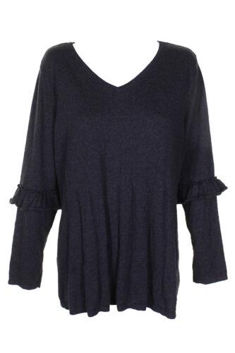 StyleCo Style Co Plus Size Black Heather Ruffled-Sleeve Pleat V-Neck Long Sleeve fB[X