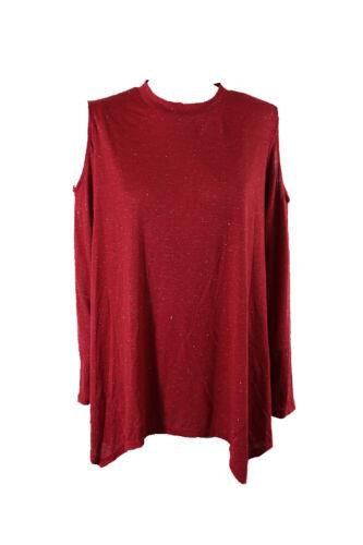 Styleco Style & Co. Plus Size Red Cold-Shoulder Mock Neck Swing Top 1X レディース