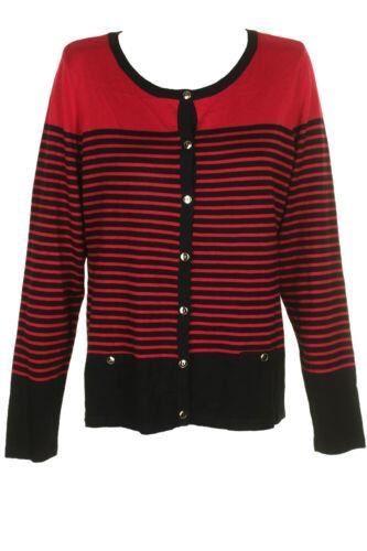 KarenScott Karen Scott Red Black Striped Button-Front Cardigan XXL fB[X