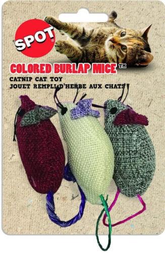 Spot Ethical 3-Inch Burlap Mice Cat Toys in Assorted Colors 3-Pack