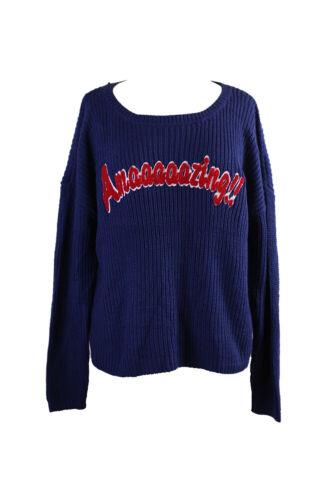 HookedUp Hooked Up By Iot Juniors Royal Blue Slogan Pullover Sweater XL fB[X