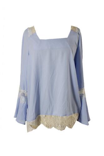 NYCollection Ny Collection Chambray Blue Cream Lace-Trim Peasant Blouse S レディース