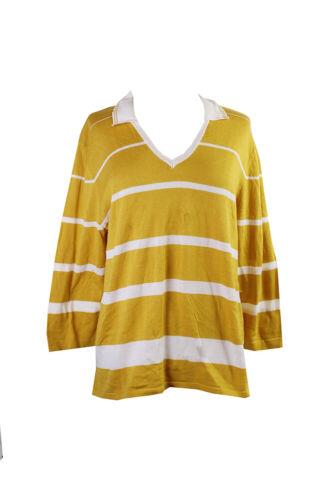 AnneKlein Anne Klein Yellow 3/4-Sleeve Striped Cotton Sweater S fB[X