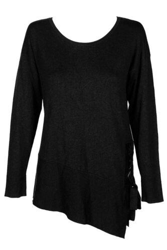 INC Inc International Concepts Deep Black Asymmetrical Lace-Up Sweater S fB[X