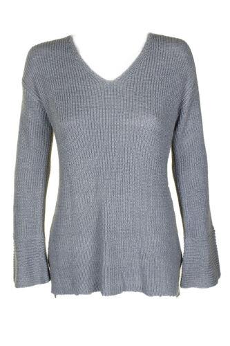 JoNC Calvin Klein Dusty Blue Metallic Flare-Sleeve V-Neck Sweater XS fB[X