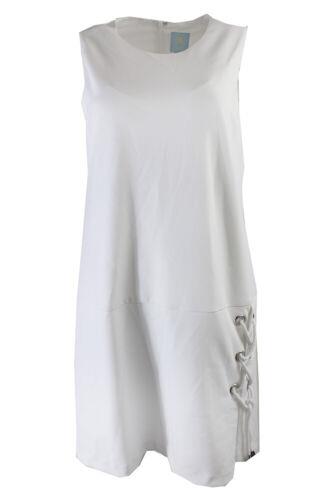 Cece White Sleeveless Lace-Up Drop-Waist Scuba Sheath Dress 8 レディース