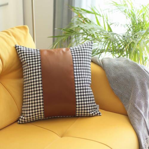 Apolena Inc (Mike & Co. New York) Decorative Bohemian Vegan Faux Leather Throw Pillow Covers Brown - Set of 4 ユニセックス