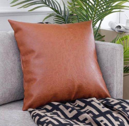 Delmar Decor Faux Leather Throw Pillow Cover Brown 18x18 inch ˥å