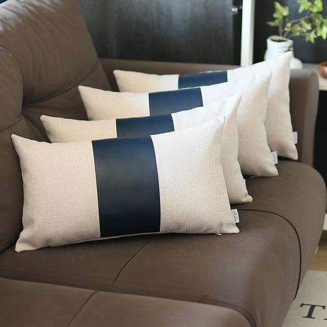 Apolena Inc (Mike & Co. New York) Vegan Faux Leather Detailed Throw Pillow Covers White/Navy Blue - Set of 2 ユニセックス