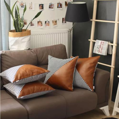 Apolena Inc (Mike & Co. New York) Brown Vegan Faux Leather Throw Pillow Covers Brown 05 - Set of 2 20x20 ˥å
