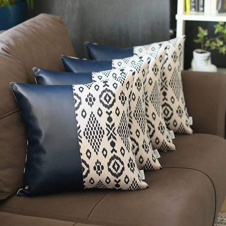 Apolena Inc (Mike & Co. New York) Bohemian Vegan Faux Leather Throw Pillow Set Navy Blue 17x17 ユニセックス