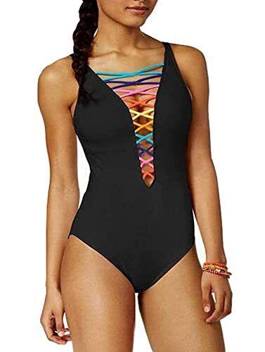 SOFIA'S CHOICE Womens One Pieces Swimsuit Lace Up Lattice Front Deep V Bathing レディース