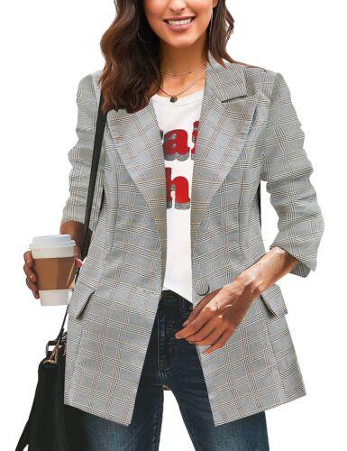 luvamia Womens Casual Long Sleeve Relax Fit Lightweight Blazer Kahaki Plaid-XXL レディース