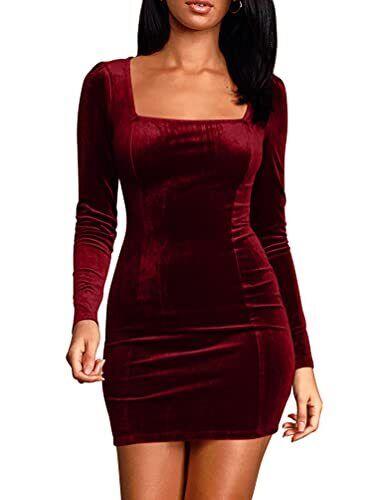 cailami Womens Bodycon Long Sleeve Velvet Elegant Mini Homecoming Party Dresses レディース