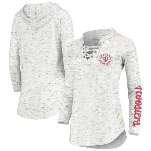 楽天サンガプレス ボックス Women's Pressbox Gray Indiana Hoosiers Space Dye Lace-Up V-Neck Long Sleeve レディース