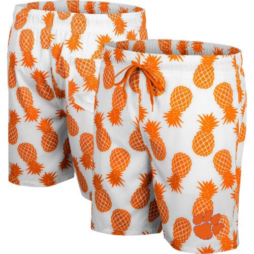  Men's Colosseum White/Orange Clemson Tigers Pineapple Swim Short...