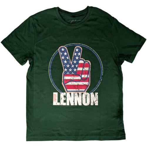 The Beatles John Lennon - Peace Fingers US Flag - Green T-shirt メンズ