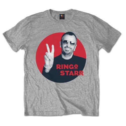 The Beatles-Rubber Soul- ソウル Ringo Starr - Peace Red Circle - Grey T-shirt メンズ