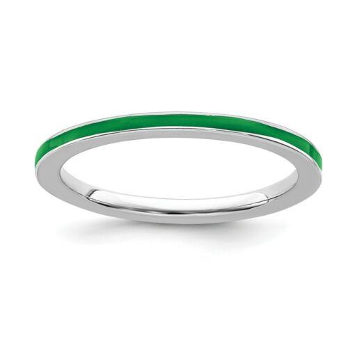 楽天サンガSterling Silver Stackable Expressions Green Enameled 1.5mm Ring ユニセックス