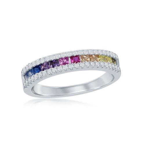 Classic Women's Ring Sterling Silver Half Channel-Set Rainbow White CZ Size 6 レディース