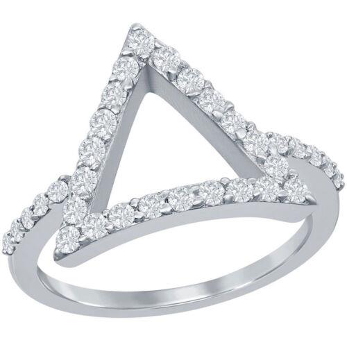 Classic Women's Ring Sterling Silver Shiny Open Triangle CZ Size 9 W-1263-9 レディース