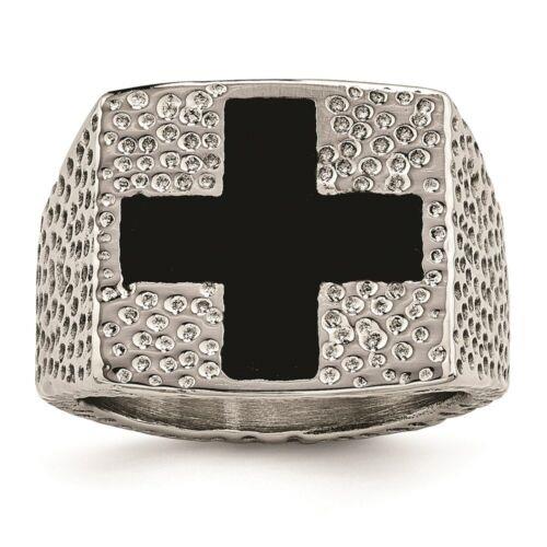 楽天サンガChisel Stainless Steel Textured Black Enameled Cross Ring ユニセックス