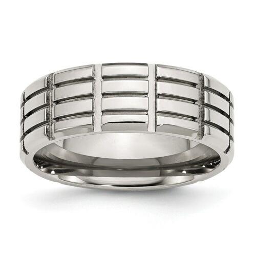Chisel Stainless Steel 8mm Grooved Polished Band ユニセックス