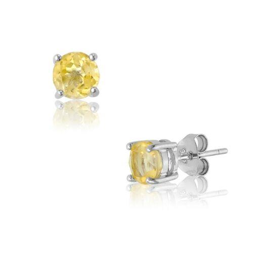 Classic Sterling Silver Round Citrine Gem Studs Earrings ユニセックス