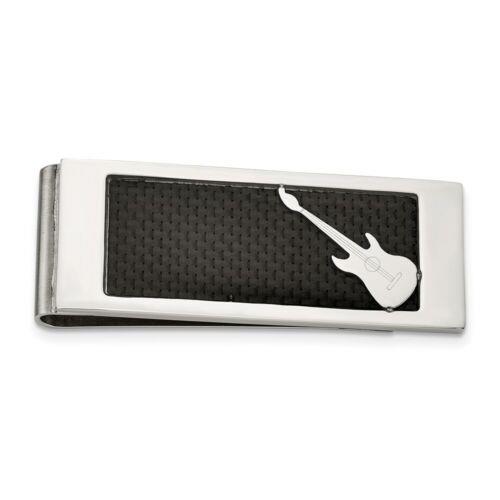 Chisel Stainless Steel Polished Black Carbon Fiber Inlay Guitar Money Clip メンズ