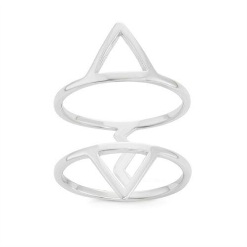 Classic Sterling Silver Double Row Open Triangles Wide Ring Size 6 ユニセックス