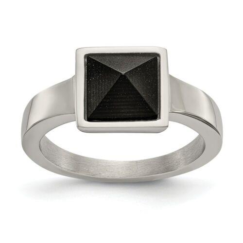 Chisel Stainless Steel Polished with Solid Black Carbon Fiber Geometric Ring ユニセックス