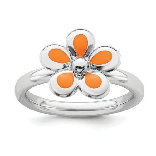 楽天サンガSterling Silver Stackable Expressions Polished Orange Enameled Flower Ring ユニセックス
