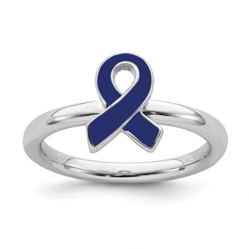 楽天サンガSterling Silver Stackable Expressions Blue Enameled Awareness Ribbon Ring ユニセックス