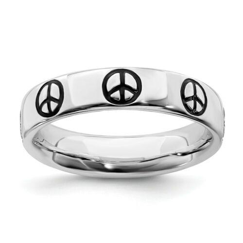 楽天サンガSterling Silver Stackable Expressions Polished Enameled Peace Sign Ring ユニセックス