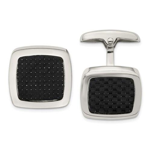 Chisel Stainless Steel Polished Black Carbon Fiber Inlay Cufflinks メンズ