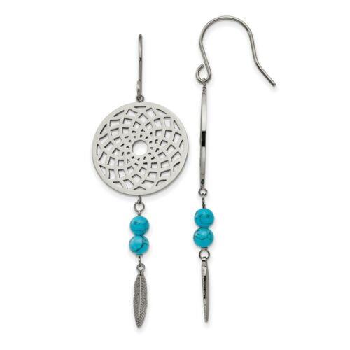 楽天サンガChisel Stainless Steel w/Imit.Turquoise Dreamcatcher Dangle Earrings ユニセックス