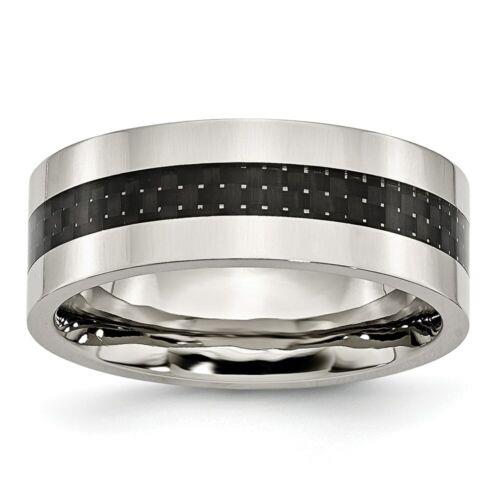 Chisel Stainless Steel Black Carbon Fiber Inlay Flat 8mm Polished Band ユニセックス