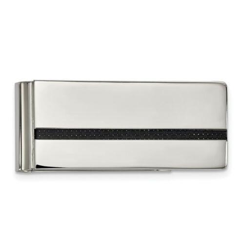 Chisel Stainless Steel Polished Black Carbon Fiber Inlay Money Clip メンズ
