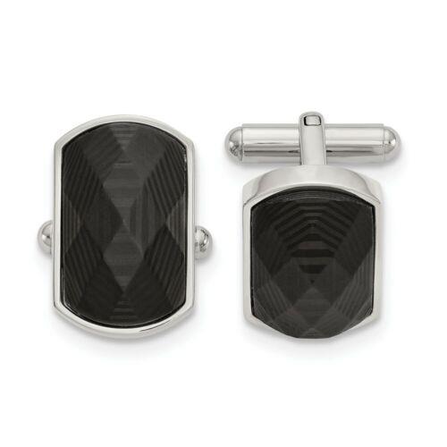 Chisel Stainless Steel Polished Solid Black Carbon Fiber Inlay Cuff Links メンズ