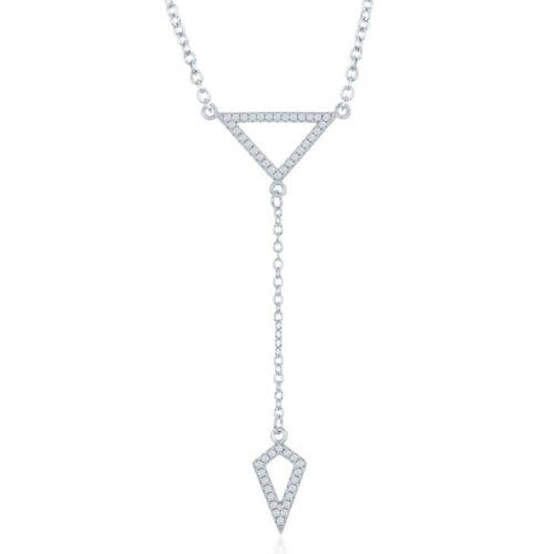 Classic Sterling Silver CZ Open Triangle with Y Design Necklace ユニセックス