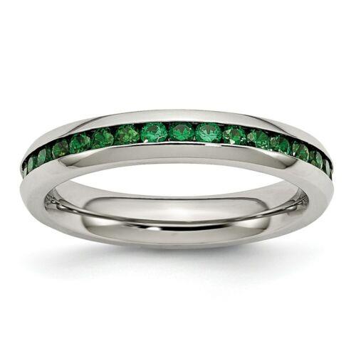 Chisel Stainless Steel 4mm May Green CZ Ring ユニセックス