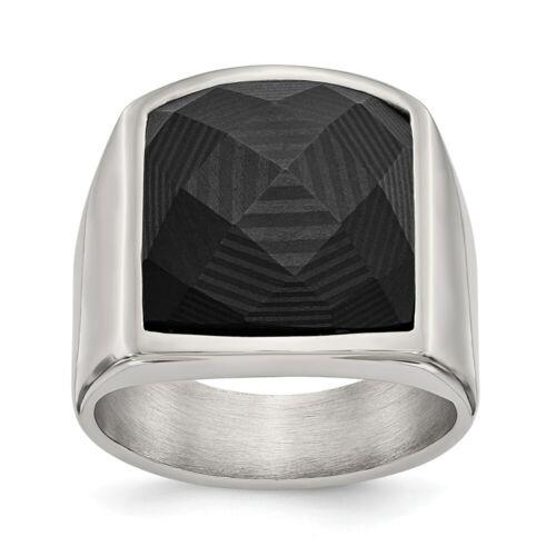 Chisel Stainless Steel Polished with Solid Black Carbon Fiber Ring ユニセックス